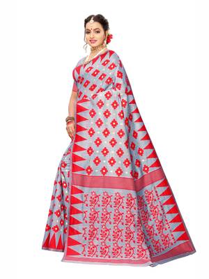 Grey Woven Cotton Silk Saree With Blouse 2
