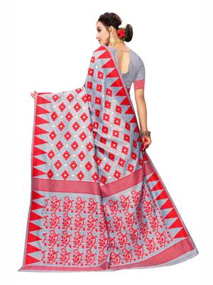 Grey Woven Cotton Silk Saree With Blouse 3