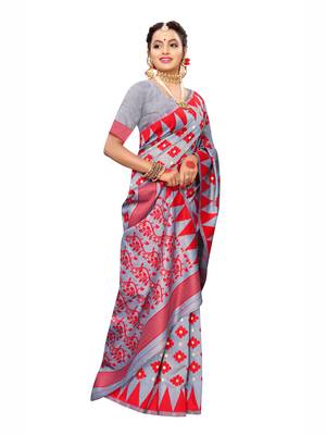 Grey Woven Cotton Silk Saree With Blouse 4