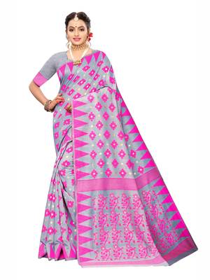 Grey woven cotton silk saree with blouse 1