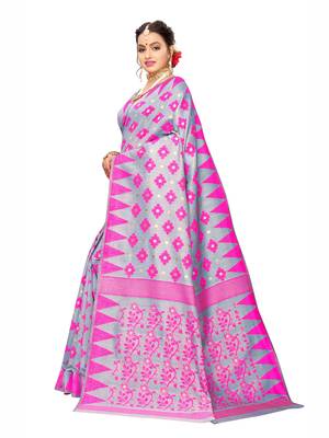 Grey woven cotton silk saree with blouse 2