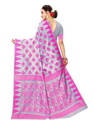 Grey woven cotton silk saree with blouse 3