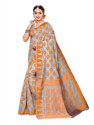 Grey Woven Cotton Silk Saree With Blouse 1