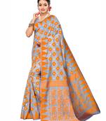Grey Woven Cotton Silk Saree With Blouse
