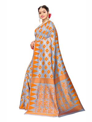 Grey Woven Cotton Silk Saree With Blouse 2