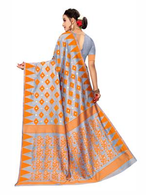 Grey Woven Cotton Silk Saree With Blouse 3