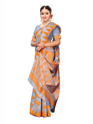 Grey Woven Cotton Silk Saree With Blouse 4
