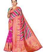 Pink Woven Poly Silk Saree With Blouse