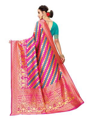 Pink Woven Poly Silk Saree With Blouse 3