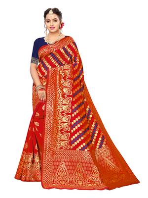 Red Woven art silk  Saree With Blouse 1