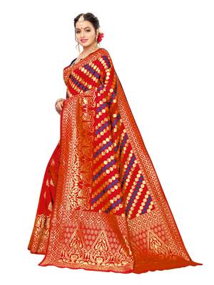 Red Woven art silk  Saree With Blouse 2