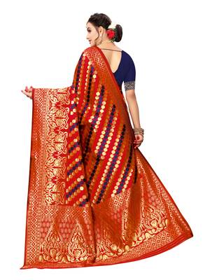 Red Woven art silk  Saree With Blouse 3