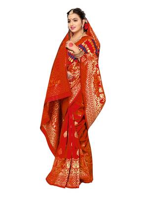 Red Woven art silk  Saree With Blouse 4