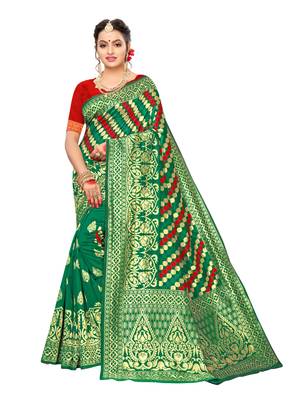 Green Woven art silk  Saree With Blouse 1