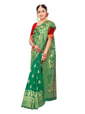 Green Woven art silk  Saree With Blouse 4