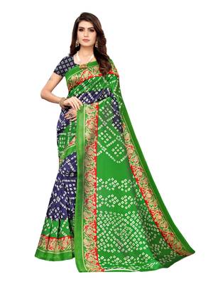 Green Printed Poly Silk Saree With Blouse 1