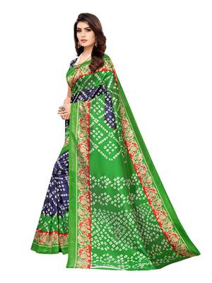 Green Printed Poly Silk Saree With Blouse 2