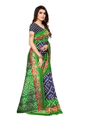 Green Printed Poly Silk Saree With Blouse 3