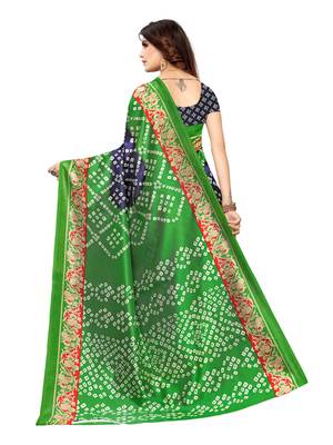 Green Printed Poly Silk Saree With Blouse 4