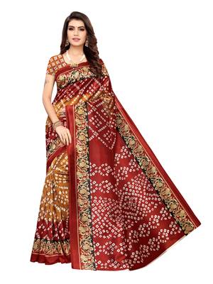 Maroon Printed Poly Silk Saree With Blouse 1