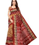 Maroon Printed Poly Silk Saree With Blouse