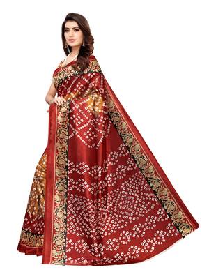 Maroon Printed Poly Silk Saree With Blouse 2