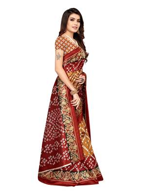 Maroon Printed Poly Silk Saree With Blouse 3