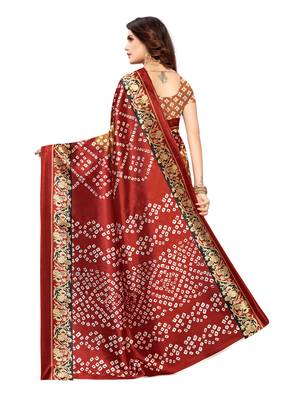 Maroon Printed Poly Silk Saree With Blouse 4