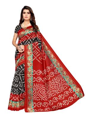 Red Printed Poly Silk Saree With Blouse 1
