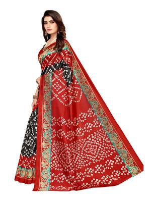 Red Printed Poly Silk Saree With Blouse 2