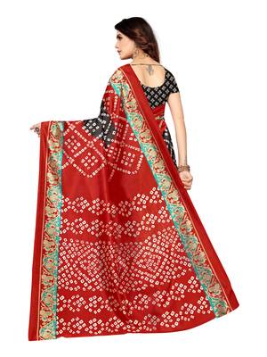 Red Printed Poly Silk Saree With Blouse 4
