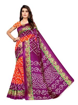 Purple Printed Poly Silk Saree With Blouse 1