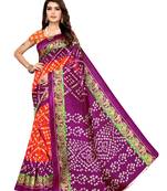 Purple Printed Poly Silk Saree With Blouse