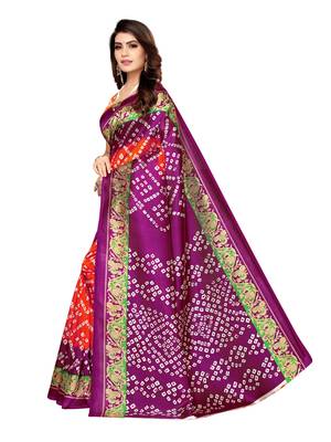 Purple Printed Poly Silk Saree With Blouse 2