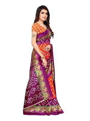 Purple Printed Poly Silk Saree With Blouse 3