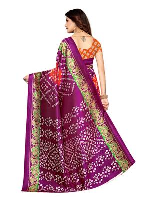 Purple Printed Poly Silk Saree With Blouse 4