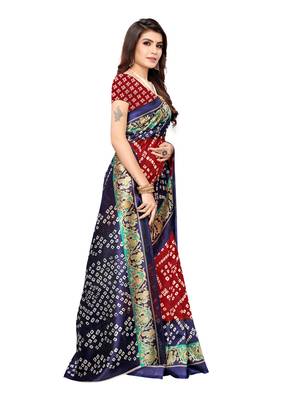 Navy Blue Printed Poly Silk Saree With Blouse 3