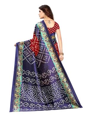 Navy Blue Printed Poly Silk Saree With Blouse 4