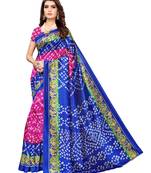 Blue Printed Poly Silk Saree With Blouse