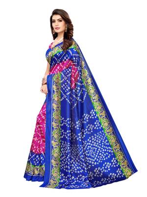 Blue Printed Poly Silk Saree With Blouse 2