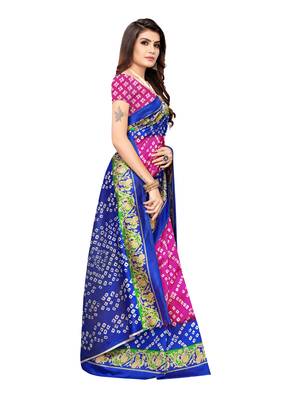 Blue Printed Poly Silk Saree With Blouse 3