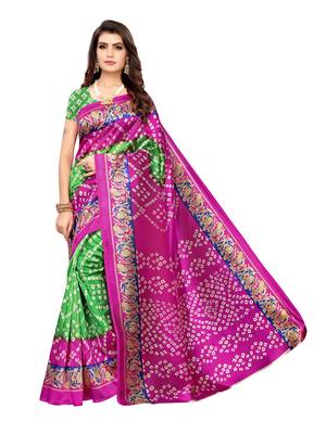 Pink Printed Poly Silk Saree With Blouse 1