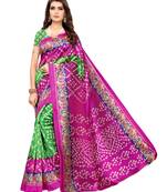 Pink Printed Poly Silk Saree With Blouse