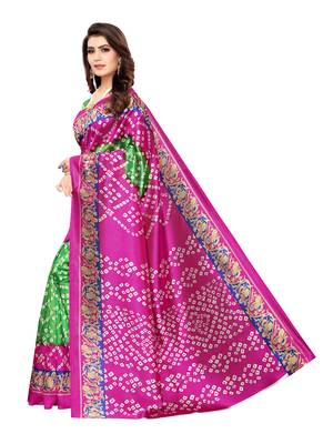 Pink Printed Poly Silk Saree With Blouse 2