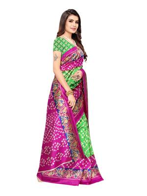 Pink Printed Poly Silk Saree With Blouse 3