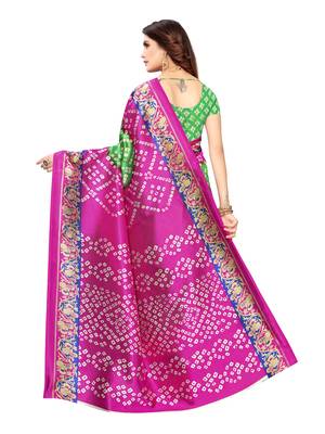 Pink Printed Poly Silk Saree With Blouse 4