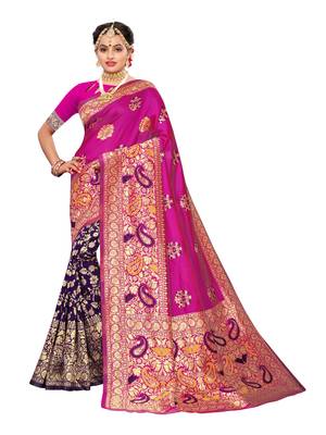 Pink Woven Poly Silk Saree With Blouse 1