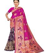 Pink Woven Poly Silk Saree With Blouse