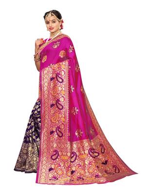 Pink Woven Poly Silk Saree With Blouse 2