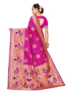 Pink Woven Poly Silk Saree With Blouse 4